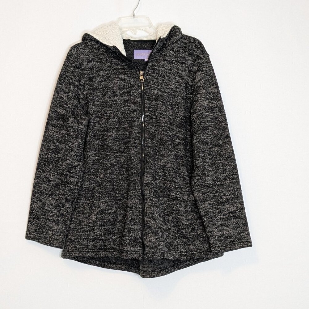MADDEN GIRL Dark Variegated Gray Fleece Hooded Full Zip Jacket; Size XL